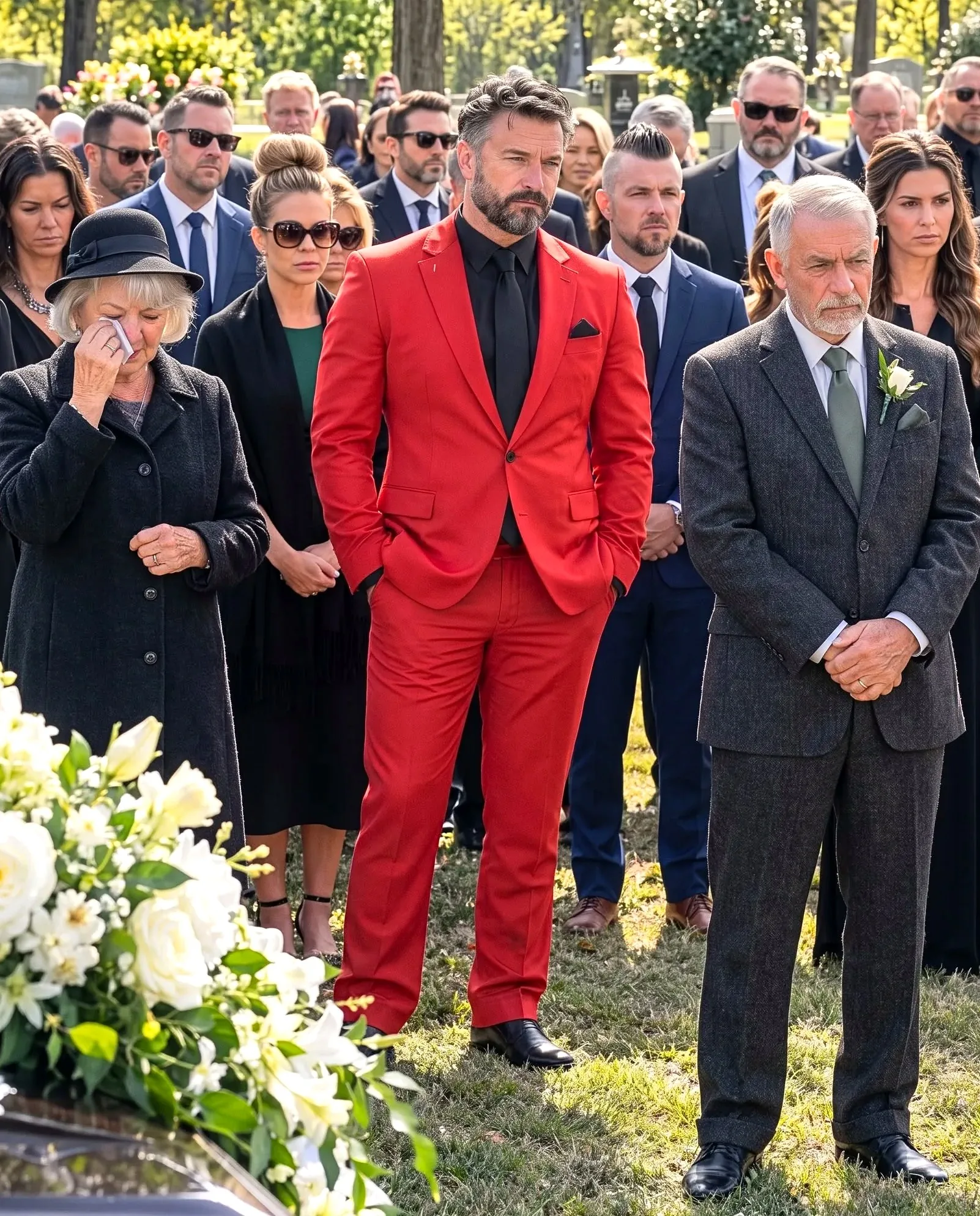 Costume rouge aux funérailles de notre père : la découverte bouleversante cachée dans la doublure